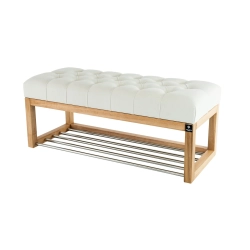 Ławeczka Pufa Pikowana Ecru Guzik Tapicerowany LPP-4 Rozmiary od 50 cm do 200 cm
