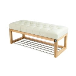 Ławeczka Pufa Pikowana Ekoskóra Ecru Guzik Tapicerowany LPP-4 Rozmiary od 50 cm do 200 cm