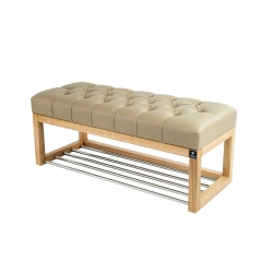 Ławeczka Pufa Pikowana Ekoskóra Beż Guzik Tapicerowany LPP-4 Rozmiary od 50 cm do 200 cm