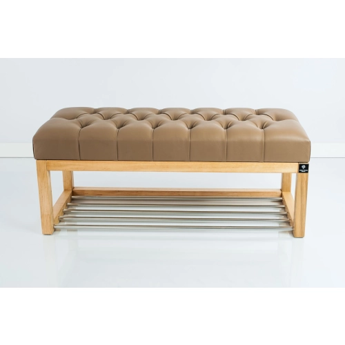 Ławeczka Pufa Pikowana Ekoskóra Cappuccino Guzik Tapicerowany LPP-4 Rozmiary od 50 cm do 200 cm