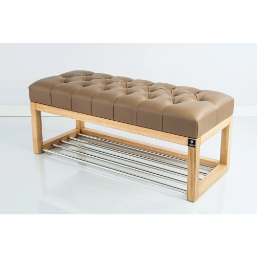 Ławeczka Pufa Pikowana Ekoskóra Cappuccino Guzik Tapicerowany LPP-4 Rozmiary od 50 cm do 200 cm