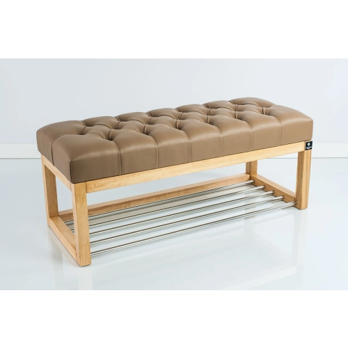Ławeczka Pufa Pikowana Ekoskóra Cappuccino Guzik Tapicerowany LPP-4 Rozmiary od 50 cm do 200 cm