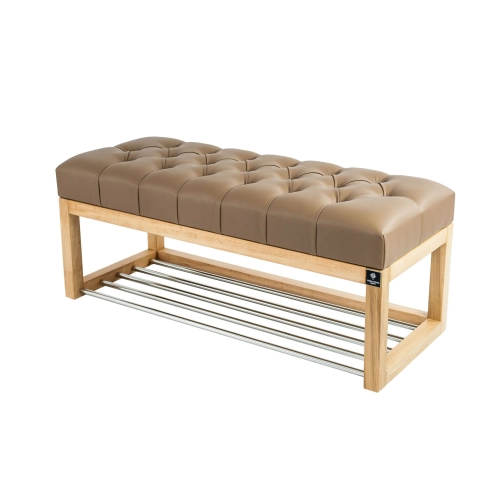 Ławeczka Pufa Pikowana Ekoskóra Cappuccino Guzik Tapicerowany LPP-4 Rozmiary od 50 cm do 200 cm