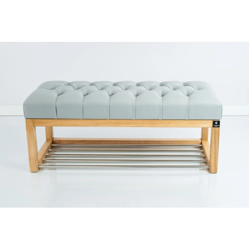 Ławeczka Pufa Pikowana Ekoskóra Popiel Guzik Tapicerowany LPP-4 Rozmiary od 50 cm do 200cm