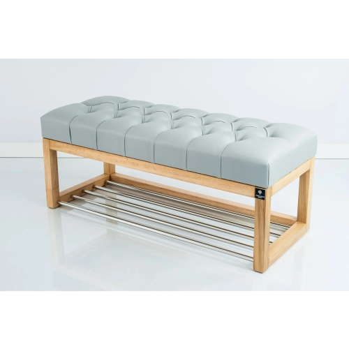 Ławeczka Pufa Pikowana Ekoskóra Popiel Guzik Tapicerowany LPP-4 Rozmiary od 50 cm do 200cm