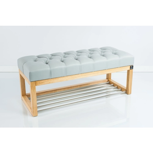 Ławeczka Pufa Pikowana Ekoskóra Popiel Guzik Tapicerowany LPP-4 Rozmiary od 50 cm do 200cm