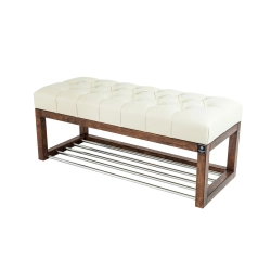 Ławeczka Pufa Pikowana Ekoskóra Ecru Guzik Tapicerowany LPP-4 Rozmiary od 50 cm do 200 cm
