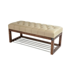 Ławeczka Pufa Pikowana Ekoskóra Beż Guzik Tapicerowany LPP-4 Rozmiary od 50 cm do 200 cm