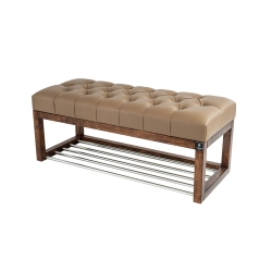 Ławeczka Pufa Pikowana Ekoskóra Cappuccino Guzik Tapicerowany LPP-4 Rozmiary od 50 cm do 200 cm