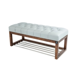 Ławeczka Pufa Pikowana Ekoskóra Popiel Guzik Tapicerowany LPP-4 Rozmiary od 50 cm do 200 cm