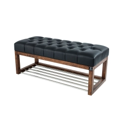 Ławeczka Pufa Pikowana Ekoskóra Czarny Guzik Tapicerowany LPP-4 Rozmiary od 50 cm do 200 cm