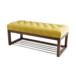 Ławeczka Pufa Pikowana Żółcień Cytrynowa Guzik Tapicerowany LPP-4 Rozmiary od 50 cm do 200 cm