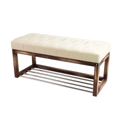 Ławeczka Pufa Pikowana Ekoskóra Ecru Guzik Tapicerowany LPP-4 Rozmiary od 50 cm do 200 cm