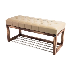 Ławeczka Pufa Pikowana Ekoskóra Beż Guzik Tapicerowany LPP-4 Rozmiary od 50 cm do 200 cm