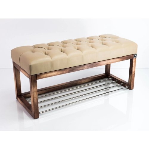 Ławeczka Pufa Pikowana Ekoskóra Beż Guzik Tapicerowany LPP-4 Rozmiary od 50 cm do 200 cm