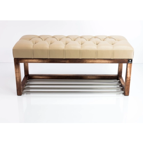 Ławeczka Pufa Pikowana Ekoskóra Beż Guzik Tapicerowany LPP-4 Rozmiary od 50 cm do 200 cm