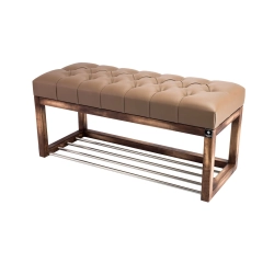 Ławeczka Pufa Pikowana Ekoskóra Cappucino Guzik Tapicerowany LPP-4 Rozmiary od 50 cm do 200 cm