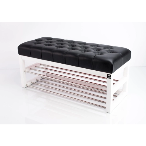 Ławeczka Pufa Pikowana Ekoskóra Czarny Guzik Tapicerowany LPP-5 Rozmiary od 50 cm do 200 cm