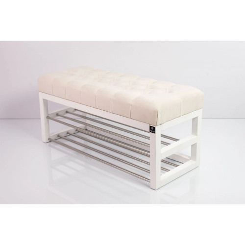 Ławeczka Pufa Pikowana Biały Guzik Tapicerowany LPP-5 Rozmiary od 50 cm do 200 cm