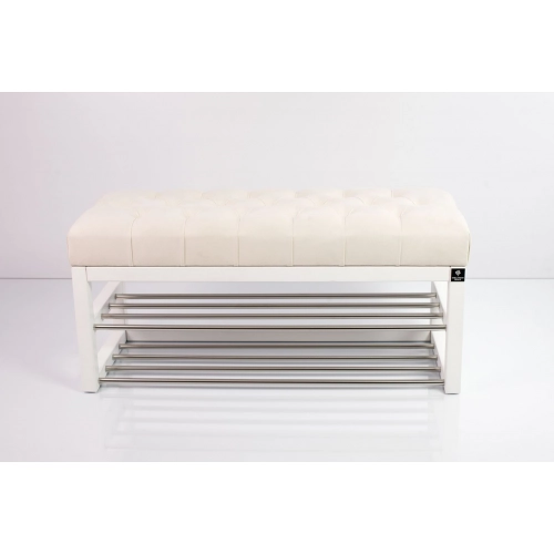 Ławeczka Pufa Pikowana Biały Guzik Tapicerowany LPP-5 Rozmiary od 50 cm do 200 cm