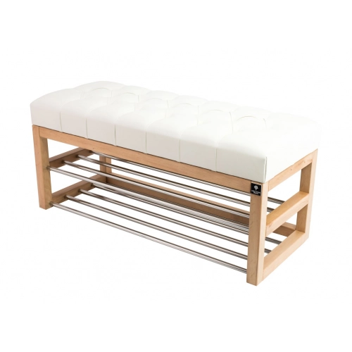 Ławeczka Pufa Pikowana Ekoskóra Biały Guzik Tapicerowany LPP-5 Rozmiary od 50 cm do 200 cm