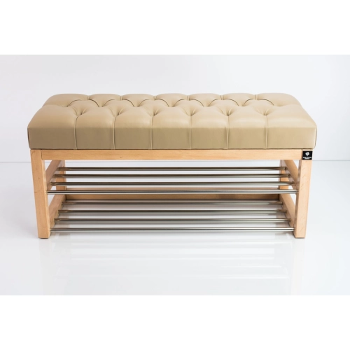 Ławeczka Pufa Pikowana Ekoskóra Beż Guzik Tapicerowany LPP-5 Rozmiary od 50 cm do 200 cm