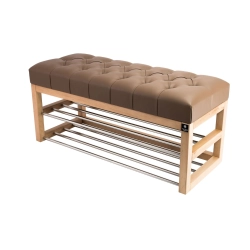 Ławeczka Pufa Pikowana Ekoskóra Cappucino Guzik Tapicerowany LPP-5 Rozmiary od 50 cm do 200 cm