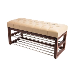 Ławeczka Pufa Pikowana Ekoskóra Beż Guzik Tapicerowany LPP-5 Rozmiary od 50 cm do 200 cm