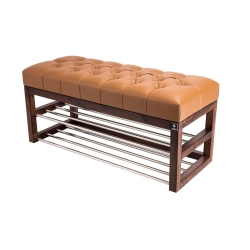 Ławeczka Pufa Pikowana Ekoskóra Cappucino Guzik Tapicerowany LPP-5 Rozmiary od 50 cm do 200 cm