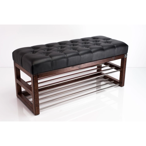 Ławeczka Pufa Pikowana Ekoskóra Czarny Guzik Tapicerowany LPP-5 Rozmiary od 50 cm do 200 cm