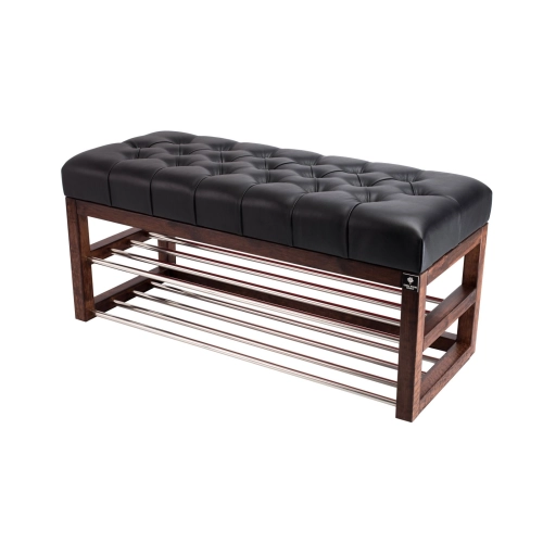 Ławeczka Pufa Pikowana Ekoskóra Czarny Guzik Tapicerowany LPP-5 Rozmiary od 50 cm do 200 cm