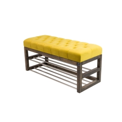 Ławeczka Pufa Pikowana Żółcień Cytrynowa Guzik Tapicerowany LPP-5 Rozmiary od 50 cm do 200 cm