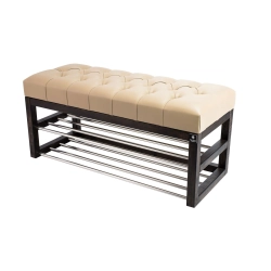 Ławeczka Pufa Pikowana Ekoskóra Beż Guzik Tapicerowany LPP-5 Rozmiary od 50 cm do 200 cm