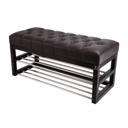 Ławeczka Pufa Pikowana Ekoskóra Brąz Guzik Tapicerowany LPP-5 Rozmiary od 50 cm do 200 cm