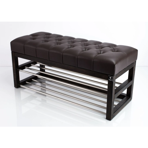 Ławeczka Pufa Pikowana Ekoskóra Brąz Guzik Tapicerowany LPP-5 Rozmiary od 50 cm do 200 cm