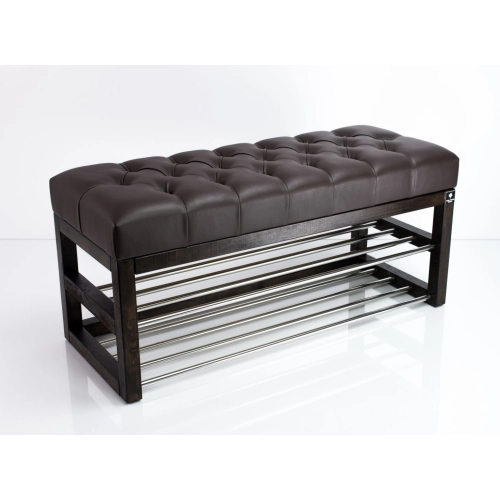 Ławeczka Pufa Pikowana Ekoskóra Brąz Guzik Tapicerowany LPP-5 Rozmiary od 50 cm do 200 cm