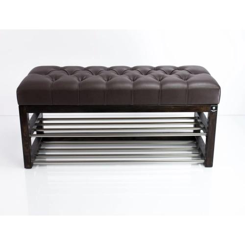 Ławeczka Pufa Pikowana Ekoskóra Brąz Guzik Tapicerowany LPP-5 Rozmiary od 50 cm do 200 cm