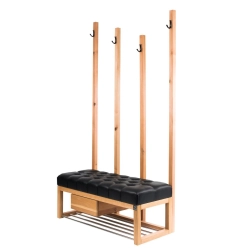 Ławka Szafka Pufa Pikowane Siedzisko Ekoskóra Czarny LPP-50 Wieszak Rozmiary od 50 cm do 200 cm