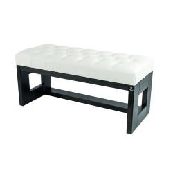 Ławeczka Pufa Pikowana Ekoskóra Biel Guzik Kryształ LPP-6 Rozmiary od 50 cm do 200 cm