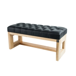 Ławeczka Pufa Pikowana Ekoskóra Czarny Guzik Kryształ LPP-6 Rozmiary od 50 cm do 200 cm