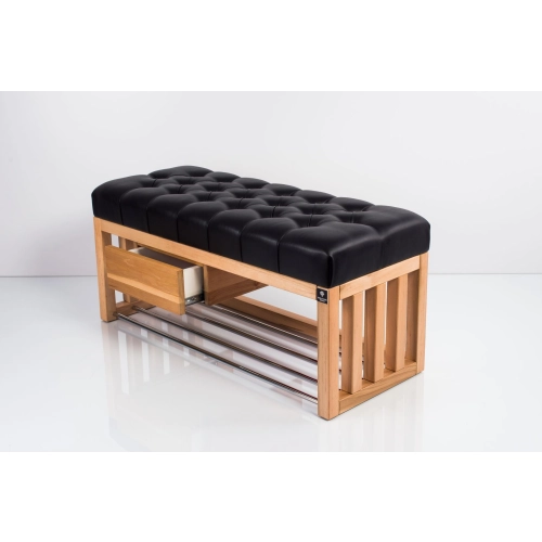 Ławka Szafka Pufa Pikowane Siedzisko Ekoskóra Czarny LPP-61 Rozmiary od 50 cm do 200 cm