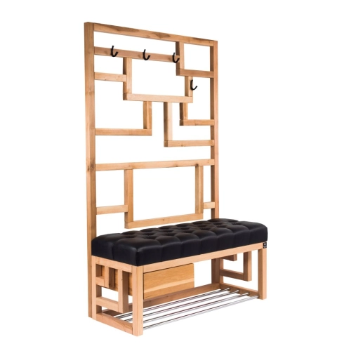 Ławka Szafka Pufa Pikowane Siedzisko Ekoskóra Czarny Wieszak LPP-66 Rozmiary od 50 cm do 200 cm