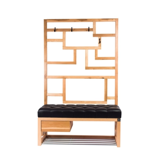 Ławka Szafka Pufa Pikowane Siedzisko Ekoskóra Czarny Wieszak LPP-66 Rozmiary od 50 cm do 200 cm