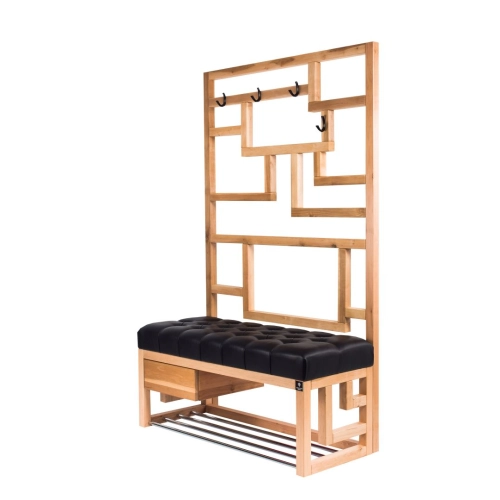 Ławka Szafka Pufa Pikowane Siedzisko Ekoskóra Czarny Wieszak LPP-66 Rozmiary od 50 cm do 200 cm