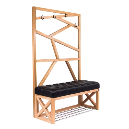 Ławka Szafka Pufa Pikowane Siedzisko Ekoskóra Czarny Wieszak LPP-68 Rozmiary od 50 cm do 200 cm