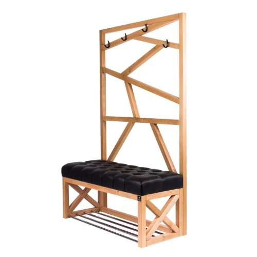 Ławka Szafka Pufa Pikowane Siedzisko Ekoskóra Czarny Wieszak LPP-68 Rozmiary od 50 cm do 200 cm