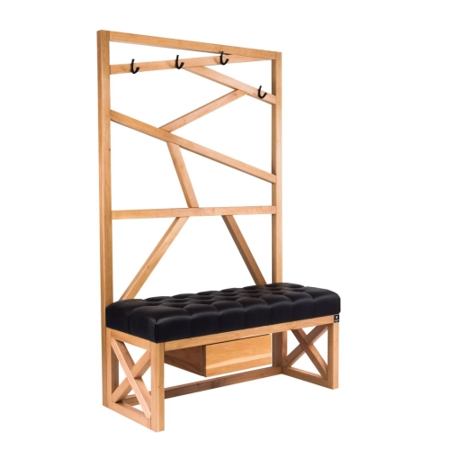 Ławka Szafka Pufa Pikowane Siedzisko Ekoskóra Czarny Wieszak LPP-69 Rozmiary od 50 cm do 200 cm