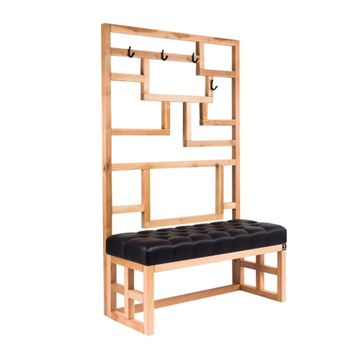 Ławka Szafka Pufa Pikowane Siedzisko Ekoskóra Czarny Wieszak LPP-70 Rozmiary od 50 cm do 200 cm