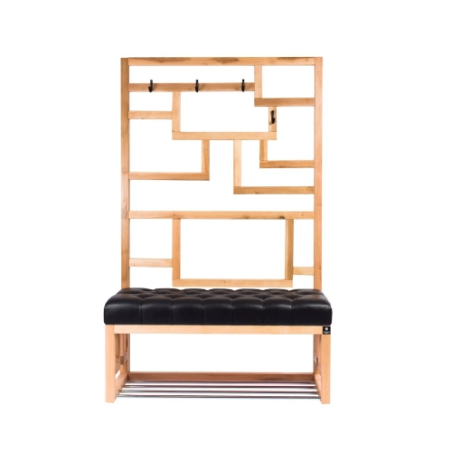 Ławka Szafka Pufa Pikowane Siedzisko Ekoskóra Czarny Wieszak LPP-74 Rozmiary od 50 cm do 200 cm