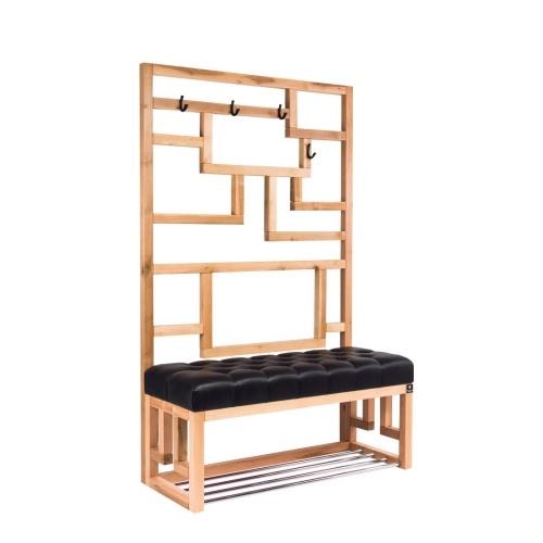 Ławka Szafka Pufa Pikowane Siedzisko Ekoskóra Czarny Wieszak LPP-74 Rozmiary od 50 cm do 200 cm